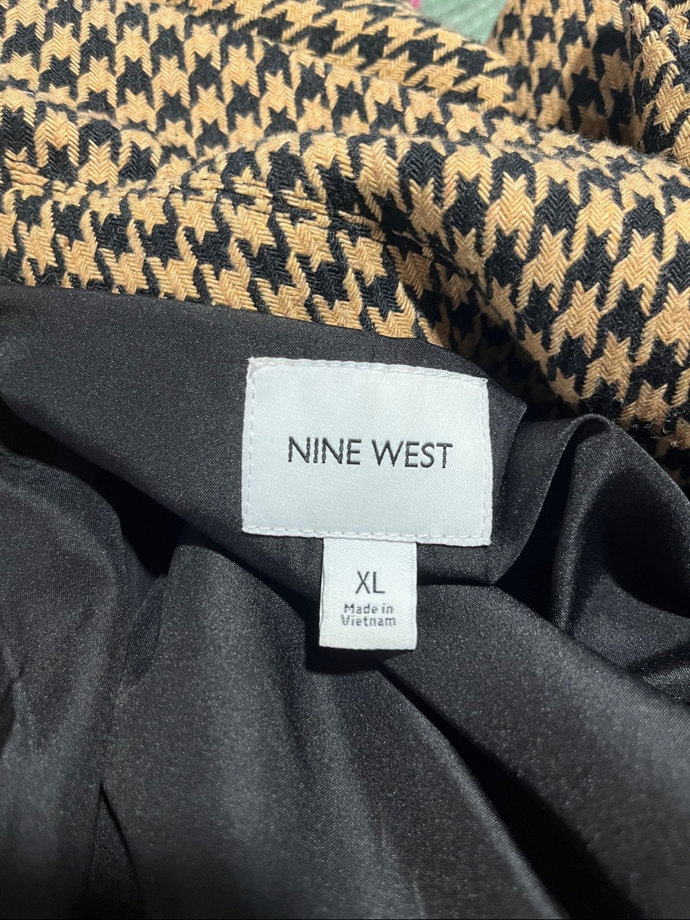 NINE WEST Black & Tan Vintage Houndstooth Wool Single Button Blazer XL NWOT - Picture 7 of 8